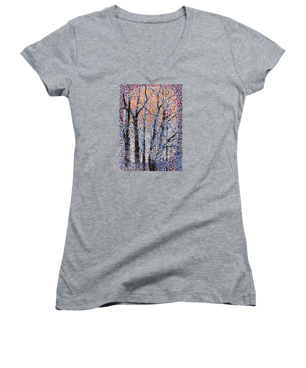 Forest Women's V-Neck featuring the drawing Winter Dawn by Angela Davies