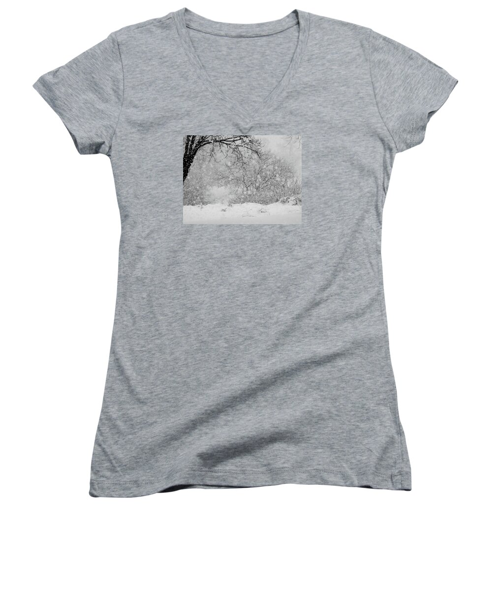 Snowfall Women's V-Neck featuring the photograph Winter Dream by Mary Wolf