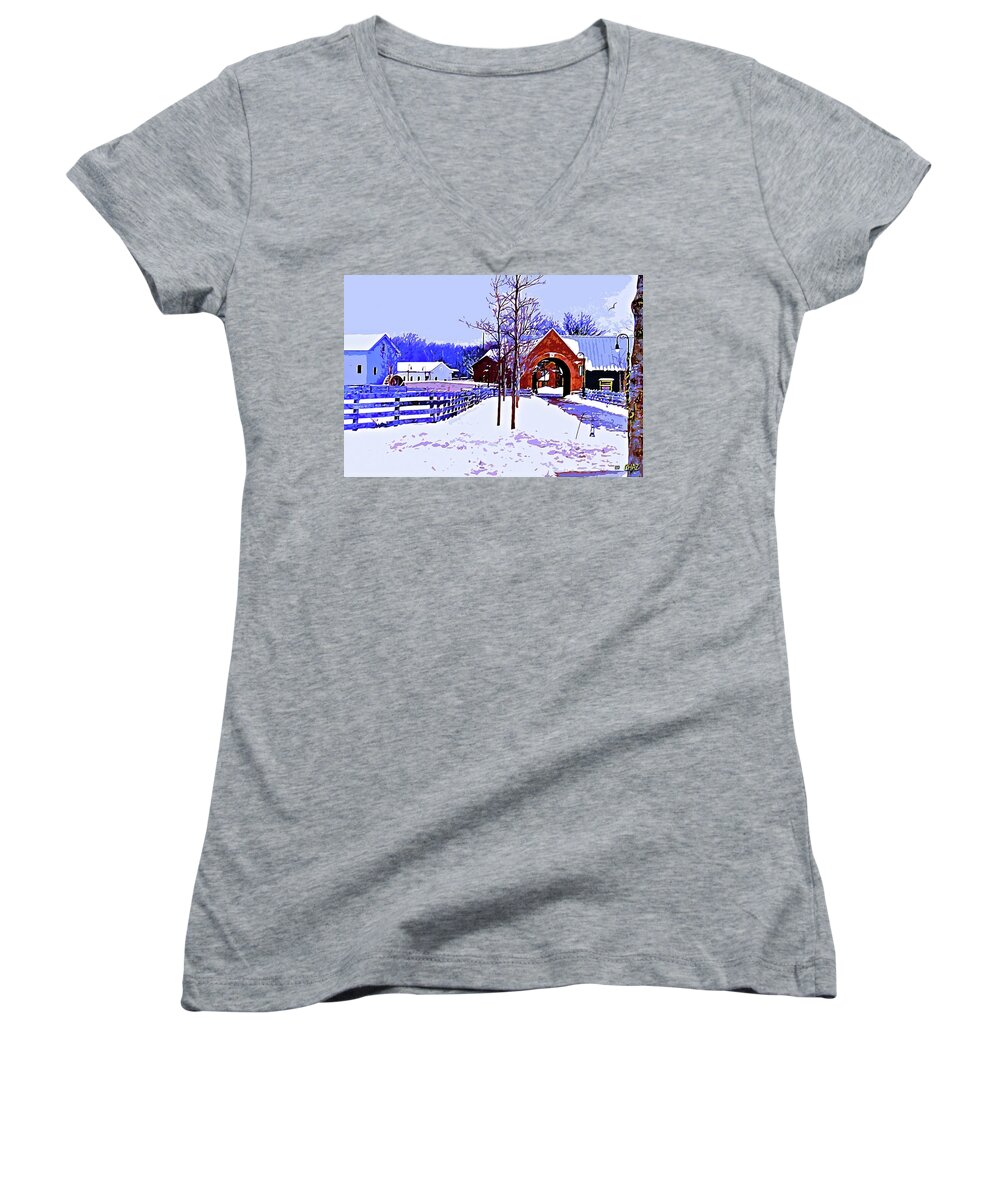Winer Women's V-Neck featuring the painting Winter in the village by CHAZ Daugherty