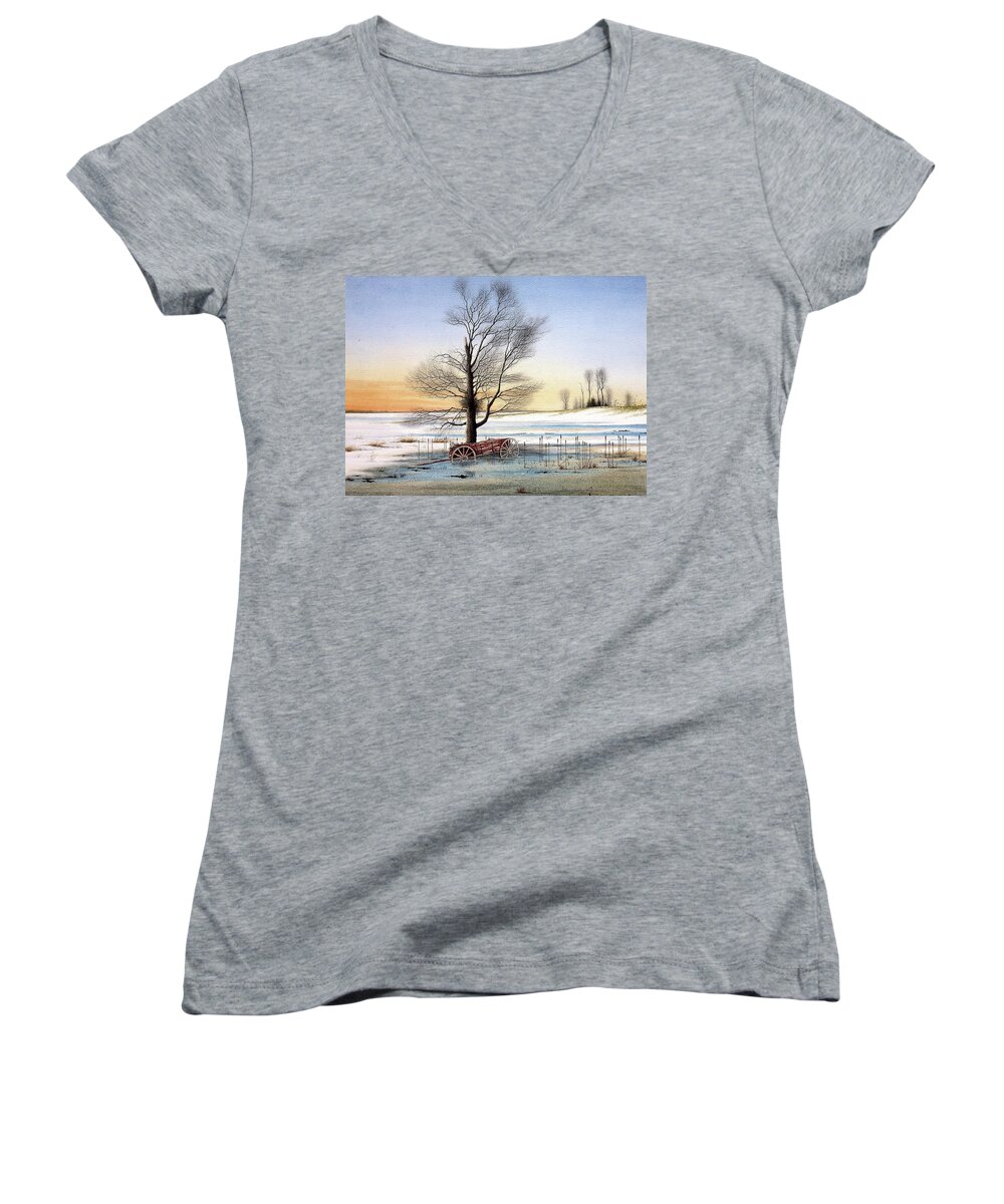 March Women's V-Neck featuring the painting Winter Memories by Conrad Mieschke