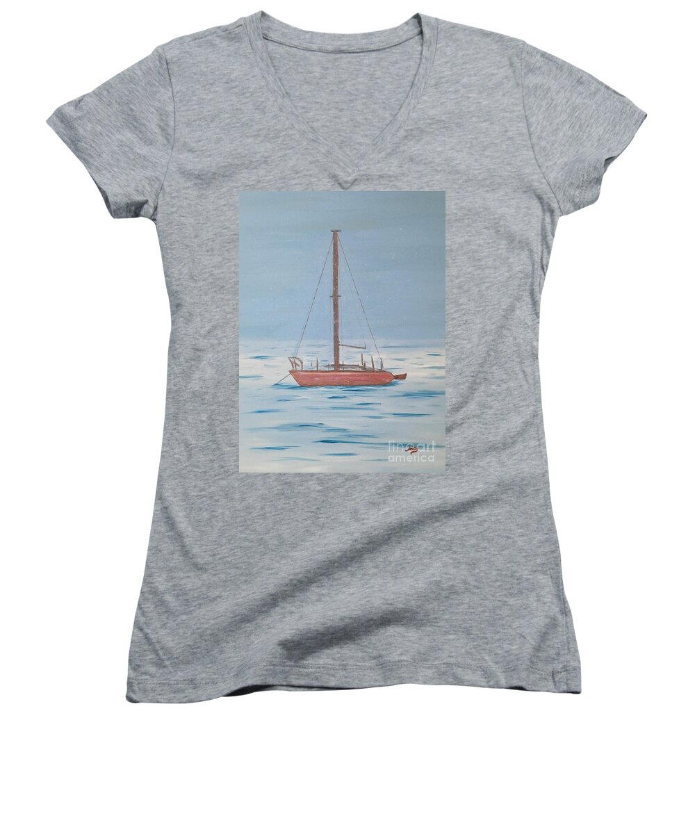 Winter Women's V-Neck featuring the painting Winter on the Potomac by Aicy Karbstein