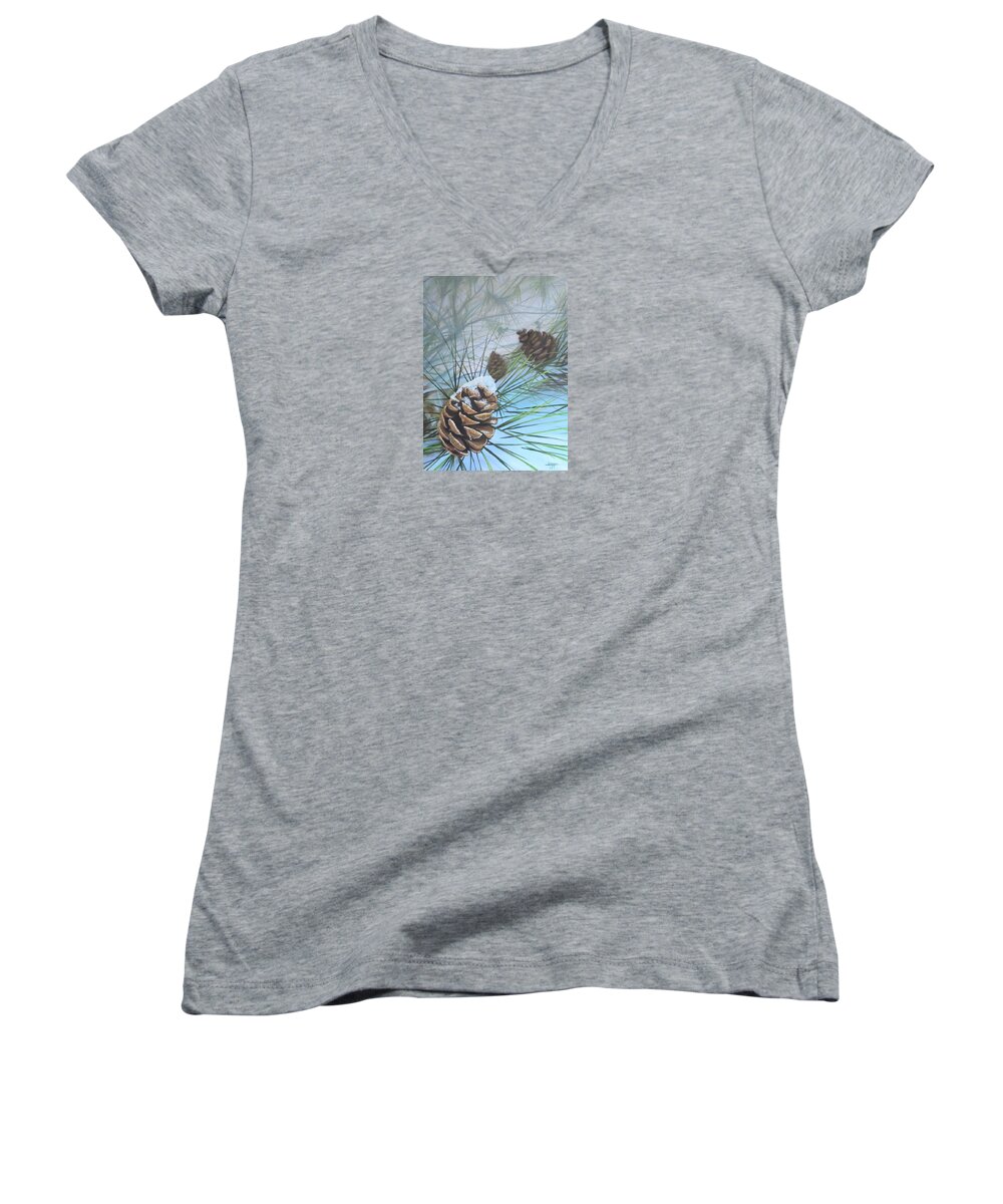 Pinecone Women's V-Neck featuring the painting Winter Silence by Hunter Jay
