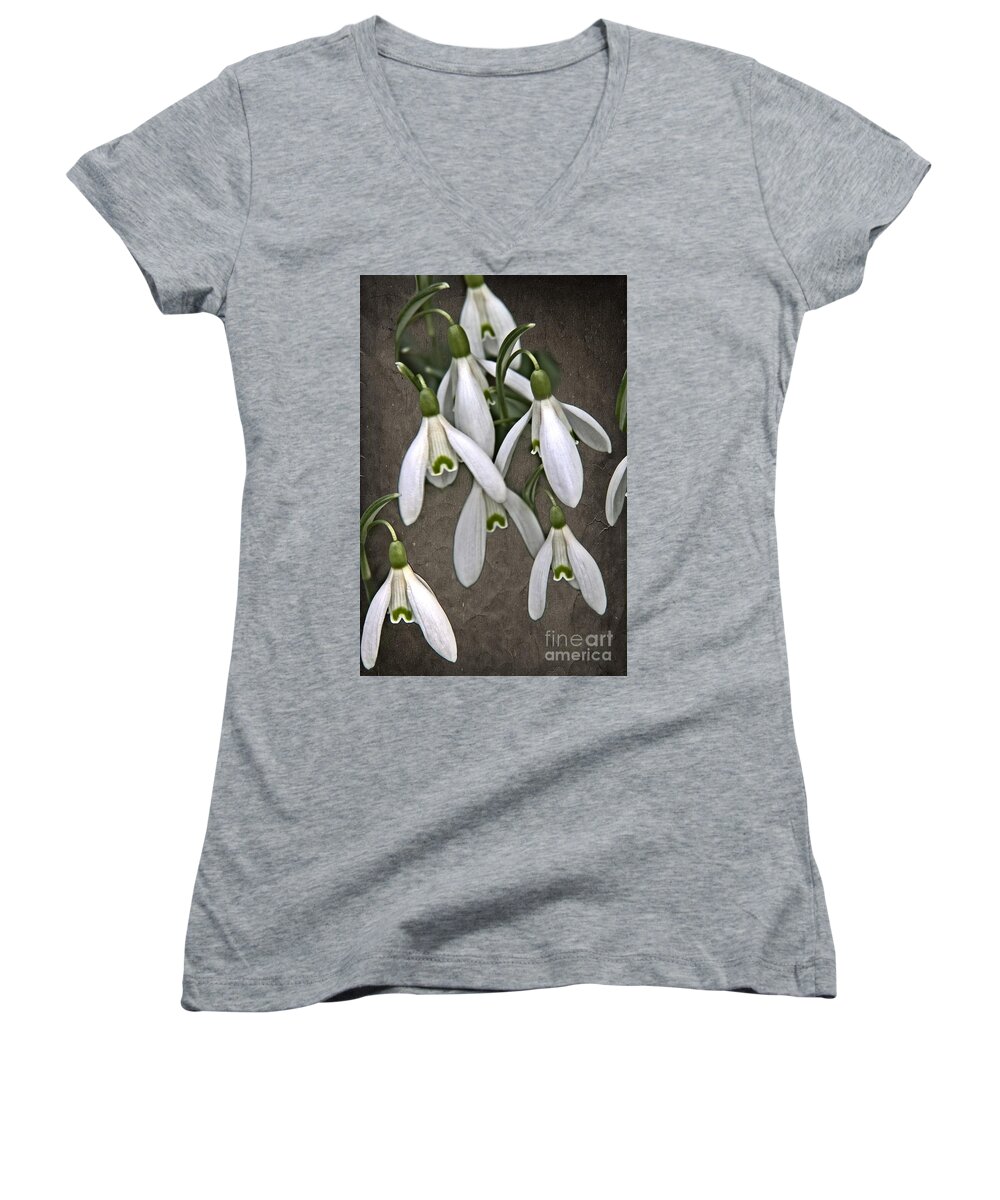 Snowdrop Women's V-Neck featuring the photograph Winter Snowdrop Canvas by Martyn Arnold