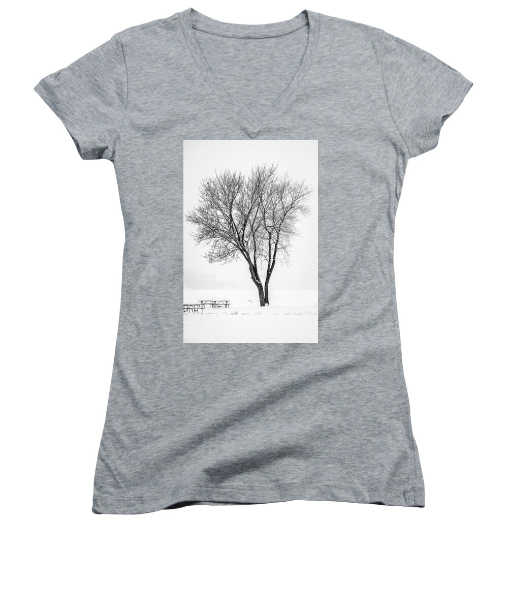 Cleveland Women's V-Neck featuring the photograph Winter Solitude by Stewart Helberg