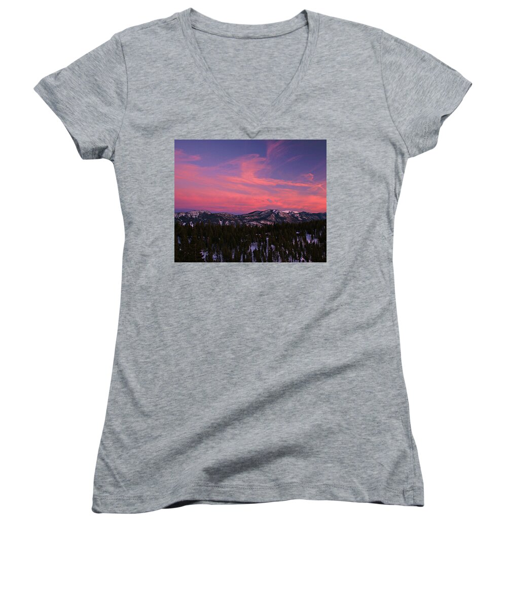 North Shore Women's V-Neck featuring the photograph Winter Sunset by Sean Sarsfield
