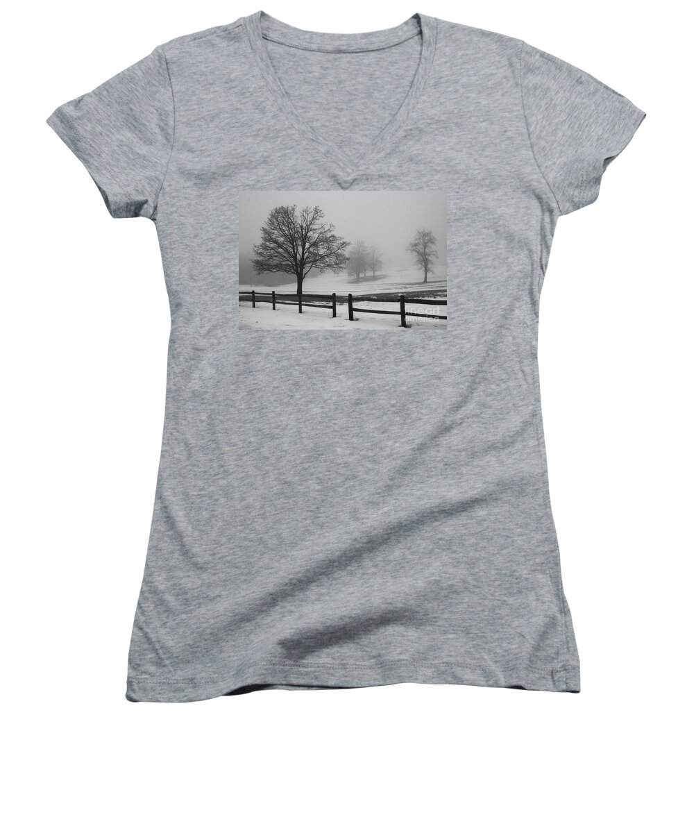Nature Women's V-Neck featuring the photograph Wintry Morning by Crystal Nederman