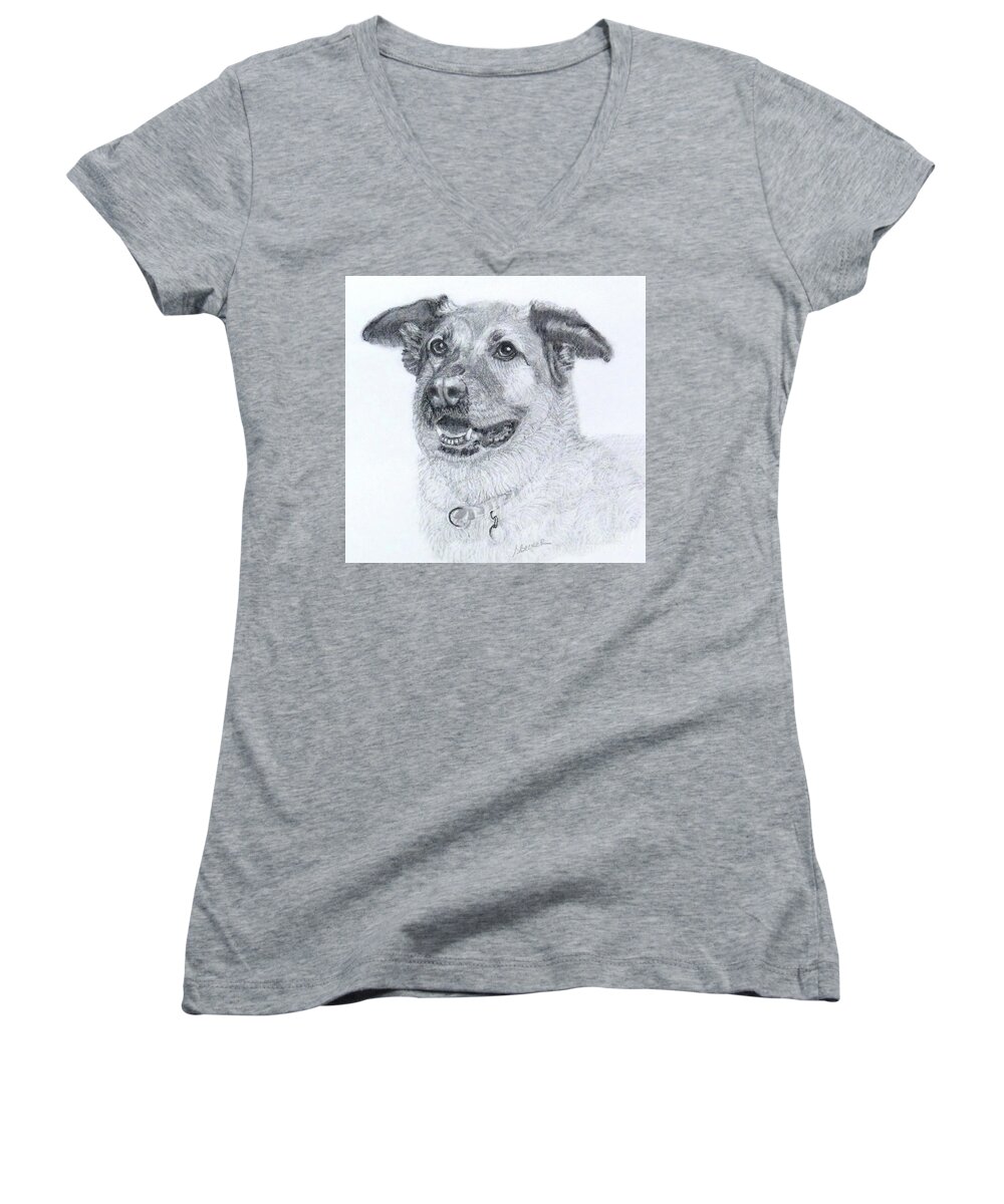 Dog Women's V-Neck featuring the drawing With Grace by Susan A Becker