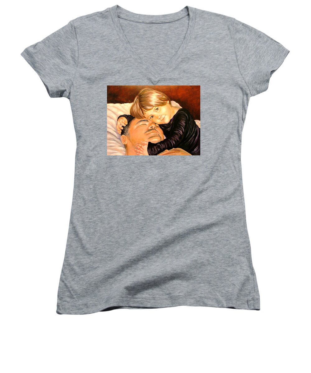 Child Women's V-Neck featuring the painting With These Hands--Love by Carol Allen Anfinsen