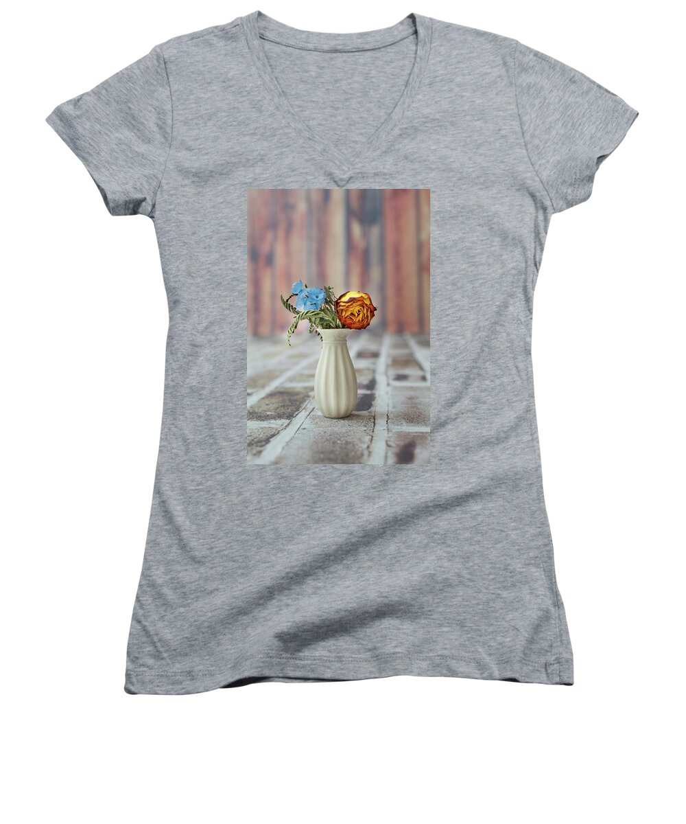 Rose Women's V-Neck featuring the photograph Withered by Elvira Pinkhas