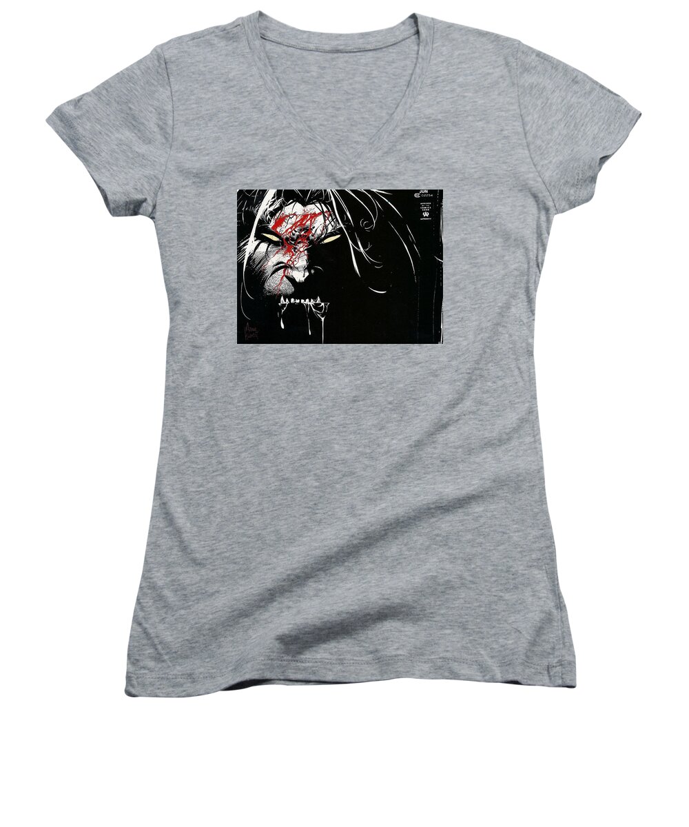Wolverine Women's V-Neck featuring the digital art Wolverine by Maye Loeser
