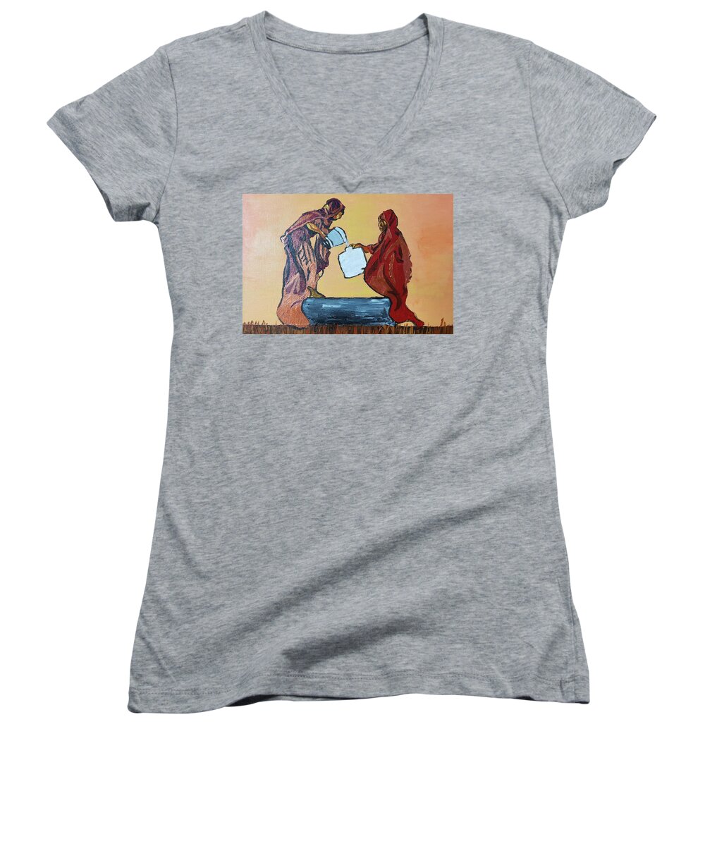 Woman Women's V-Neck featuring the painting Woman's Worth - 3 by Rachel Natalie Rawlins