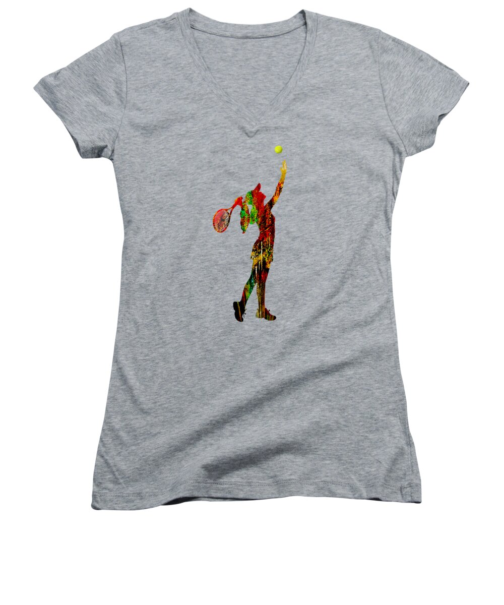 Tennis Women's V-Neck featuring the mixed media Womens Tennis Collection by Marvin Blaine