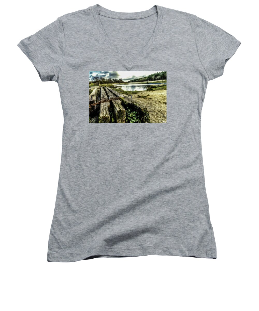 Canal Women's V-Neck featuring the photograph Woodside by Nick Bywater