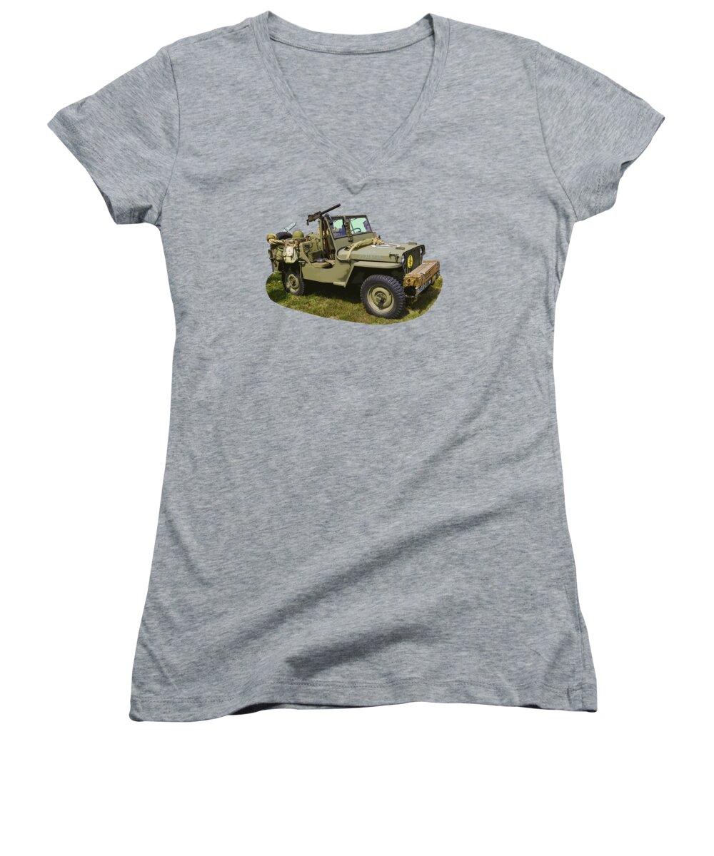 World War Two Women's V-Neck featuring the photograph World War Two - Willys - Army Jeep by Keith Webber Jr