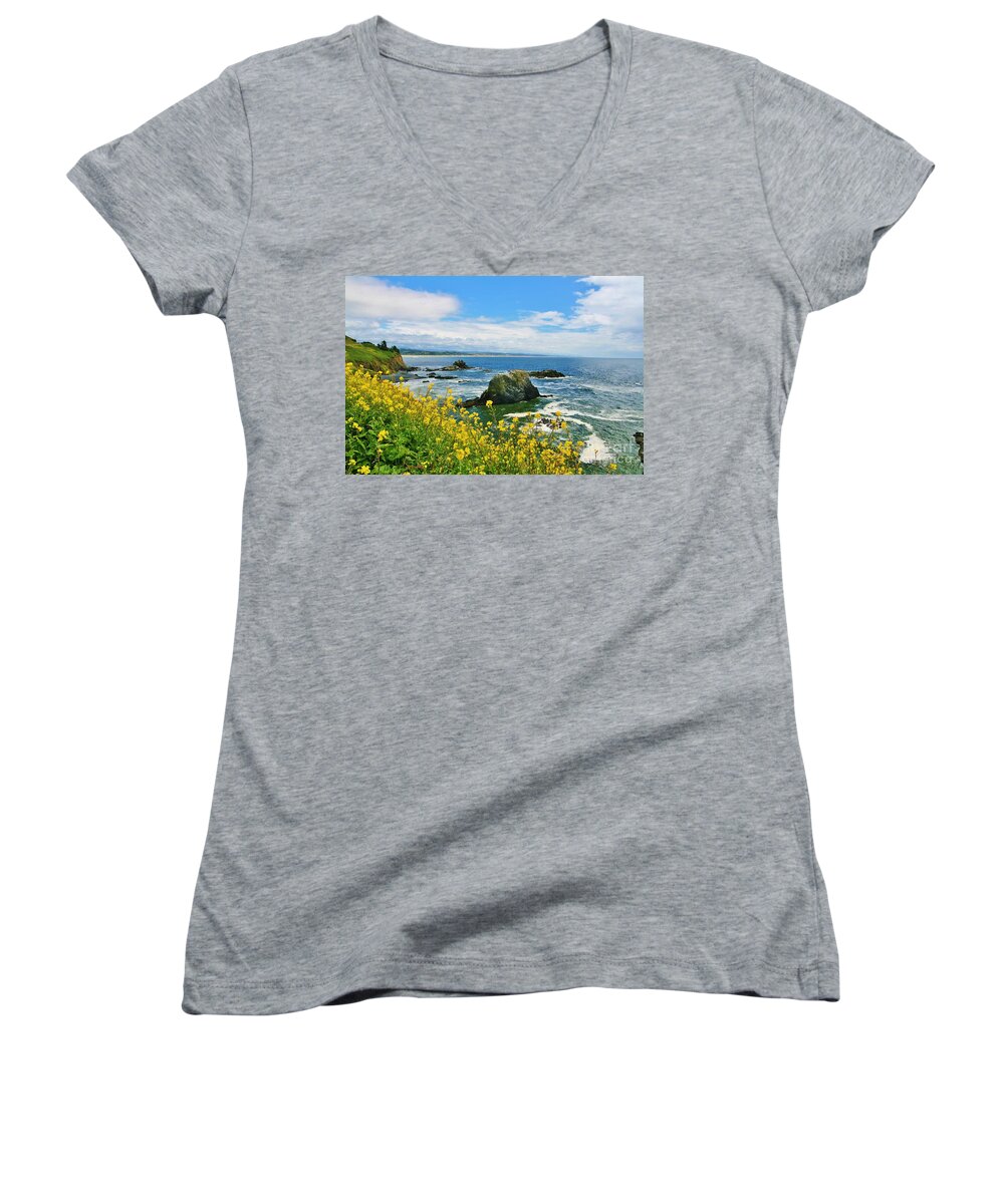 Seascape Women's V-Neck featuring the photograph Yaquina by Sheila Ping