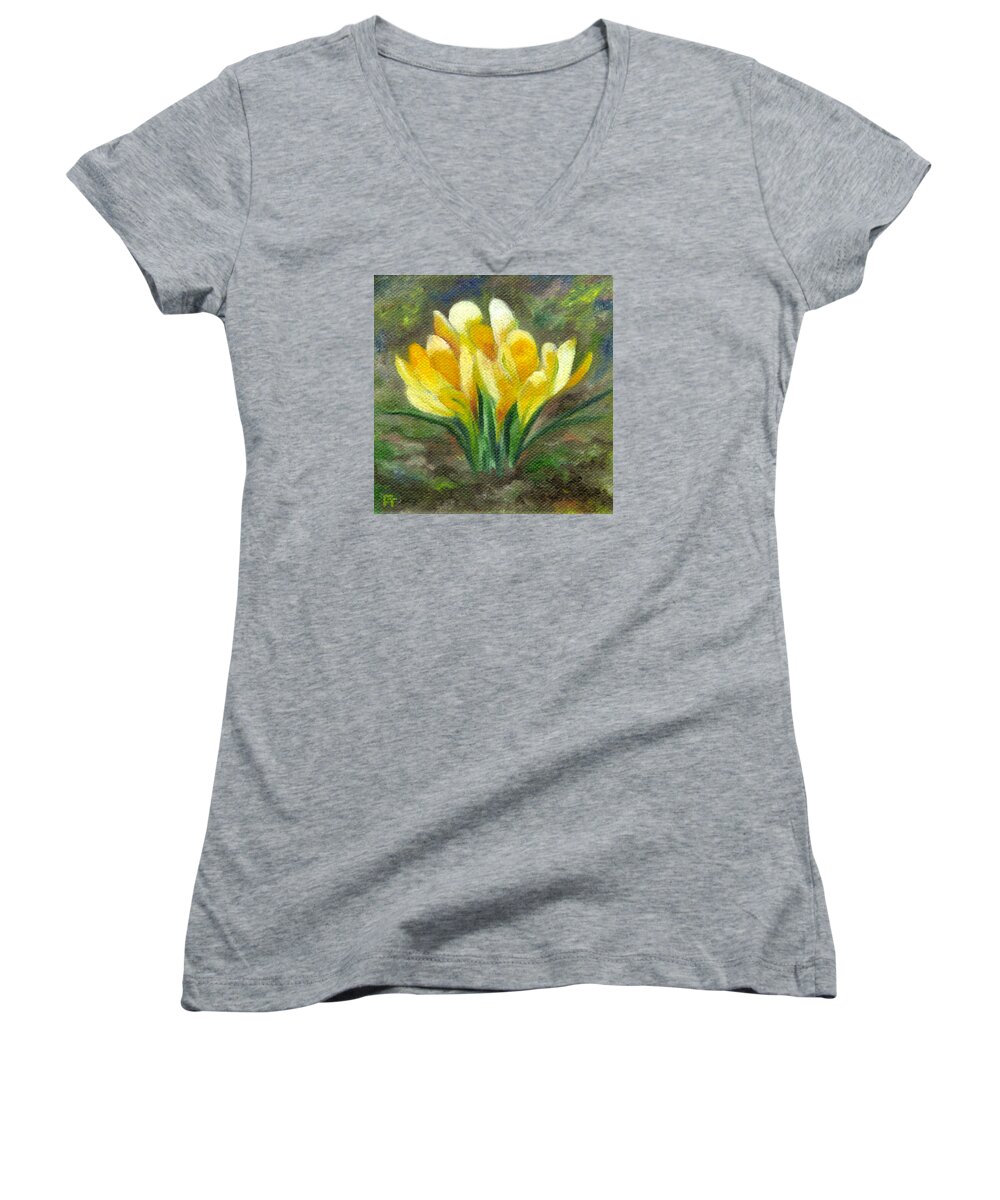 Crocus Women's V-Neck featuring the painting Yellow Crocus by FT McKinstry