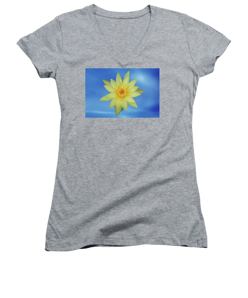 Blossom Women's V-Neck featuring the photograph Yellow lotus by Ridwan Photography