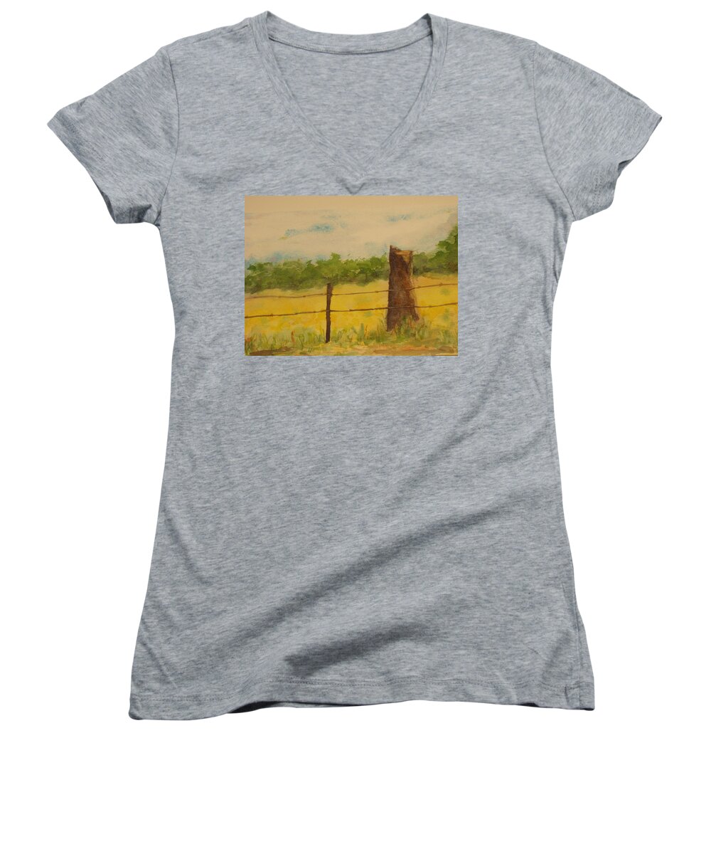 Meadow Women's V-Neck featuring the painting Yellow Meadow by Vicki Housel