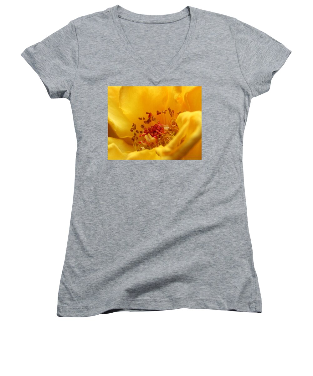 Yellow Rose Women's V-Neck featuring the photograph Yellow Mini Macro by Marna Edwards Flavell