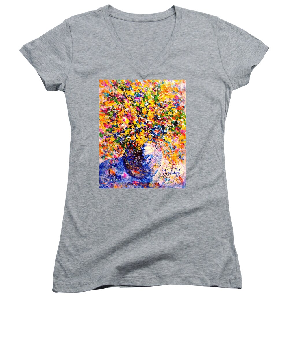 Flowers Women's V-Neck featuring the painting Yellow Sunshine by Natalie Holland