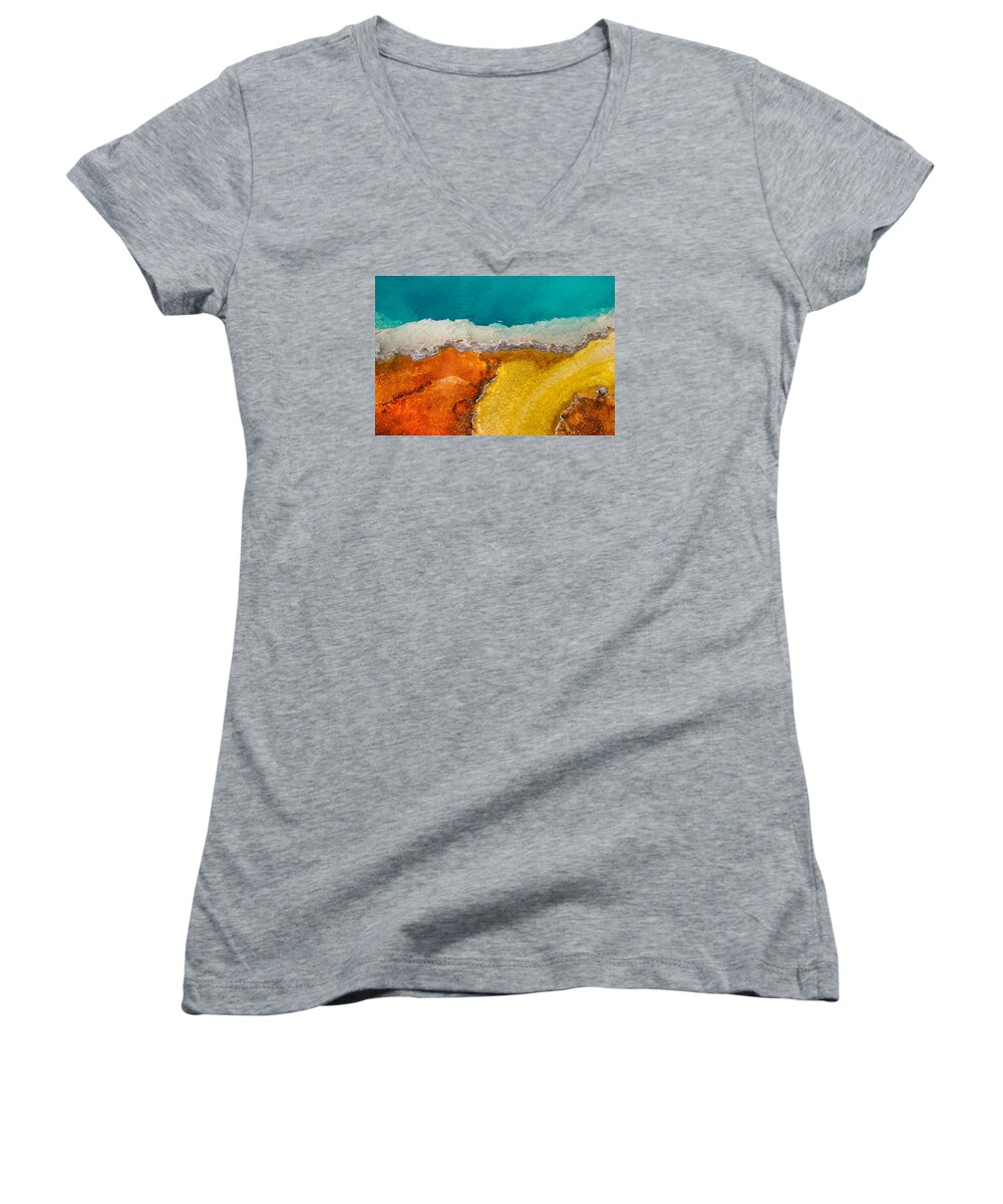 Pool Women's V-Neck featuring the photograph Yellowstone Pool by Grant Groberg