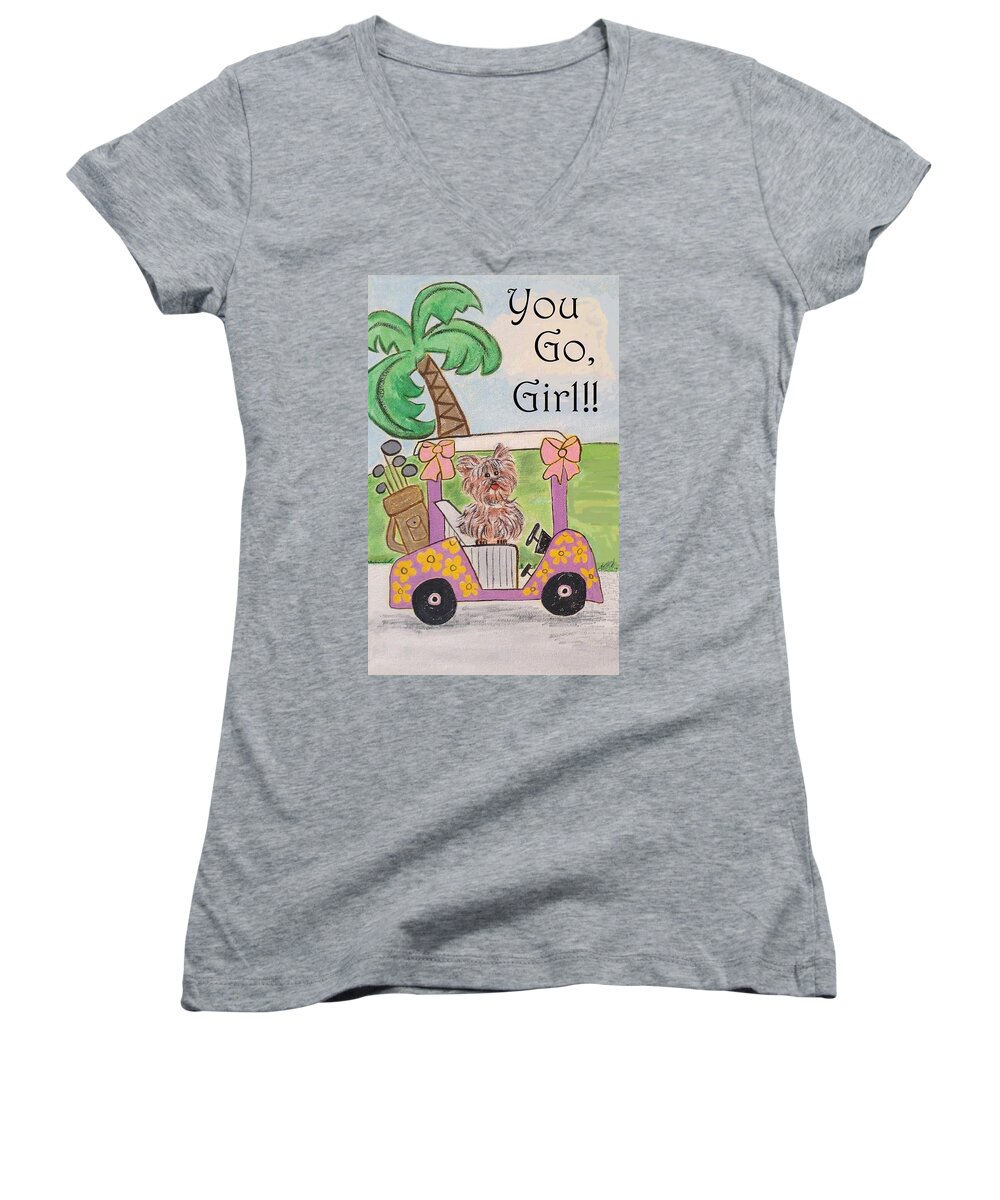 Ladies Golf Women's V-Neck featuring the painting You Go Girl by Diane Pape