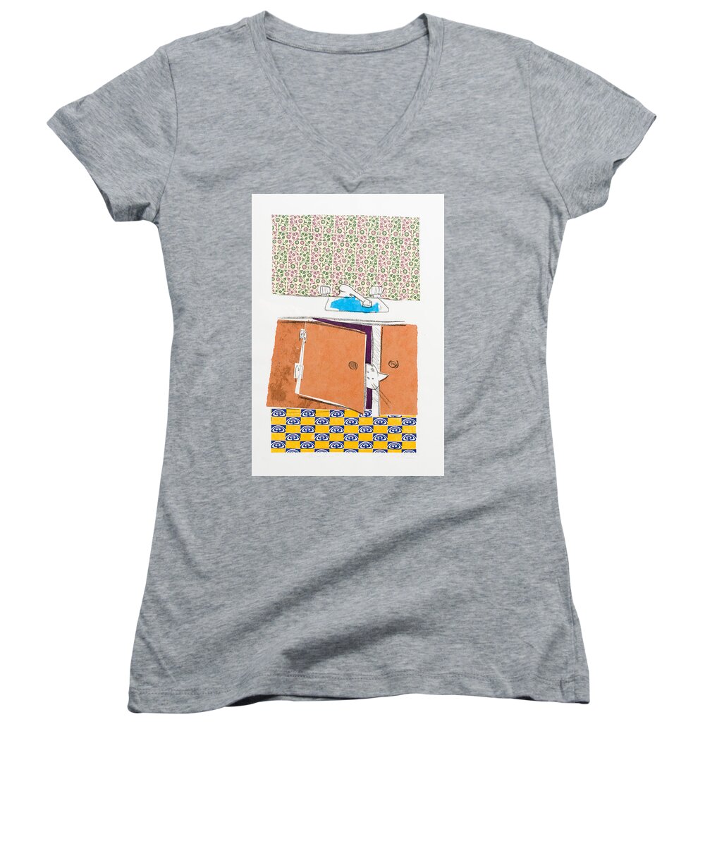 Leela Women's V-Neck featuring the mixed media You Looking for Me by Leela Payne