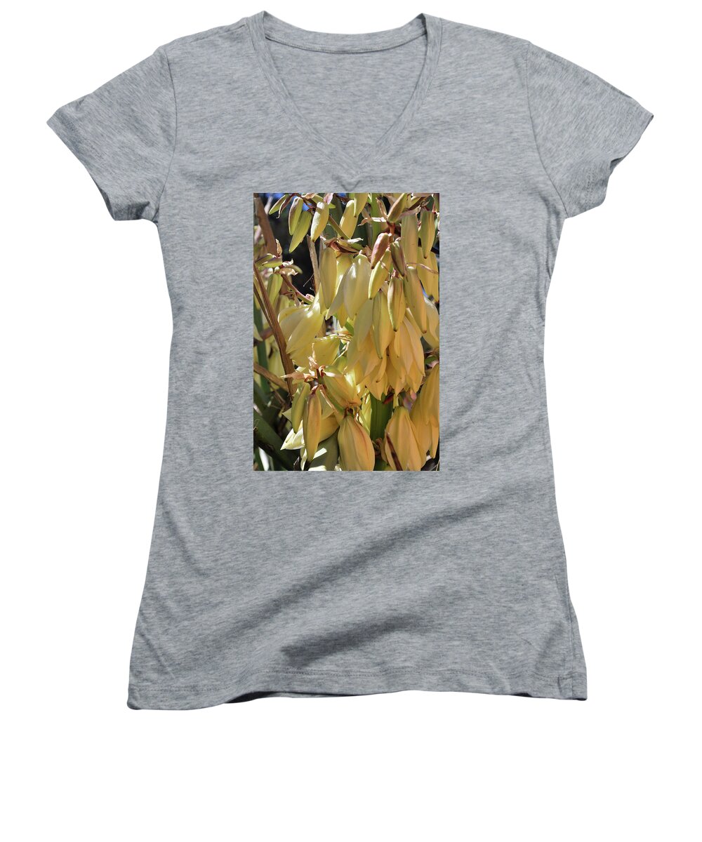 Nature Women's V-Neck featuring the photograph Yucca Bloom II by Ron Cline
