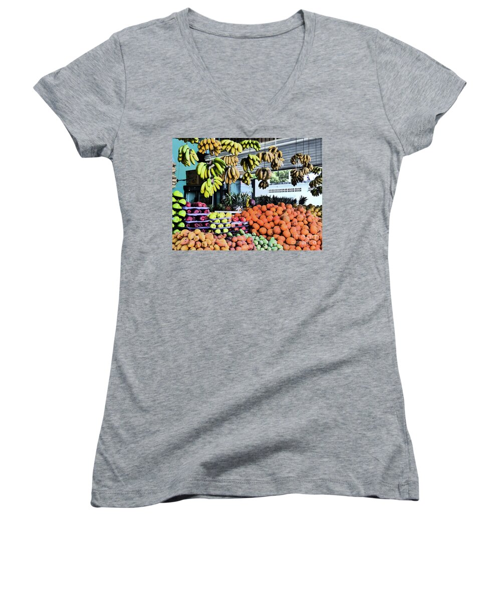 Piled-high Fruit Women's V-Neck featuring the photograph Zihuatanejo Market by Rosanne Licciardi