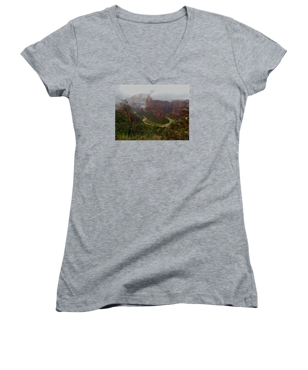 Photo Women's V-Neck featuring the photograph Zion Canyon by Dan Miller