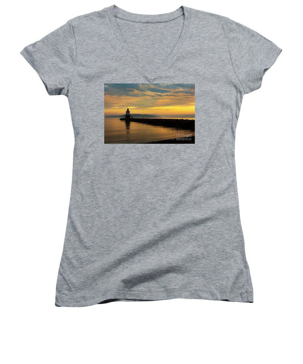 Lighthouse Women's V-Neck featuring the photograph Spring Point Ledge Lighthouse #1 by Diane Diederich