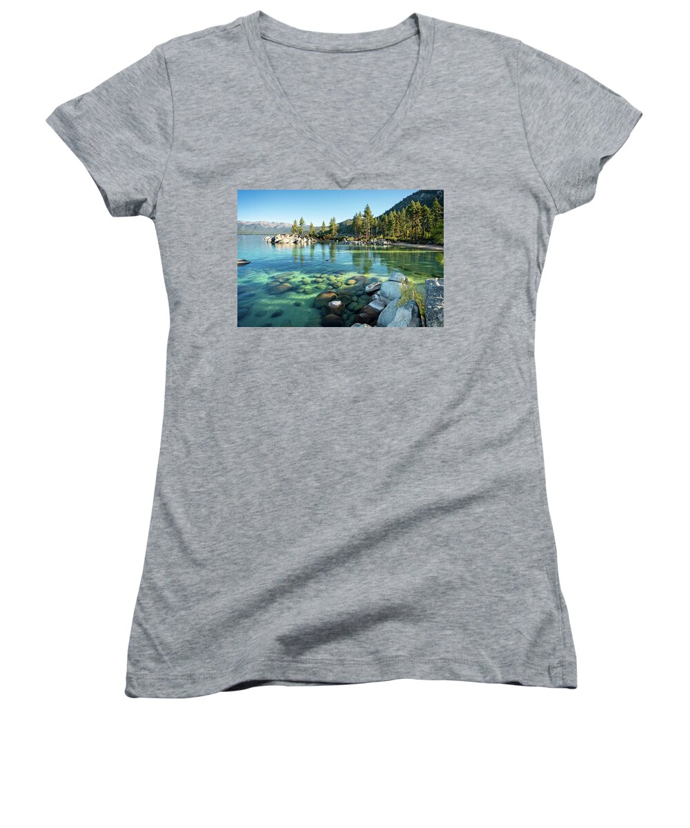 Lake Women's V-Neck featuring the photograph Tahoe Blues II #1 by Ryan Weddle