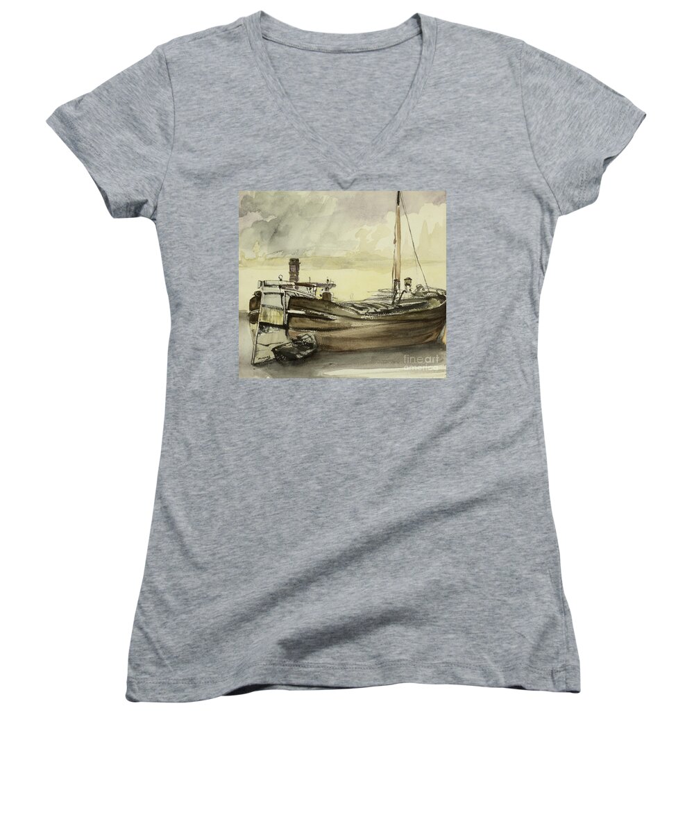 19th Century Women's V-Neck featuring the painting The Barge by Edouard Manet
