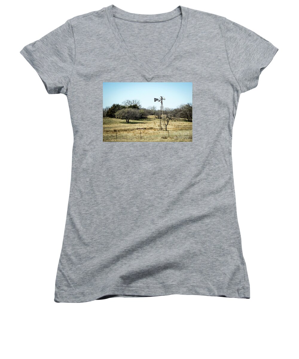 Windmill Women's V-Neck featuring the photograph Windmill #2 by Cheryl McClure