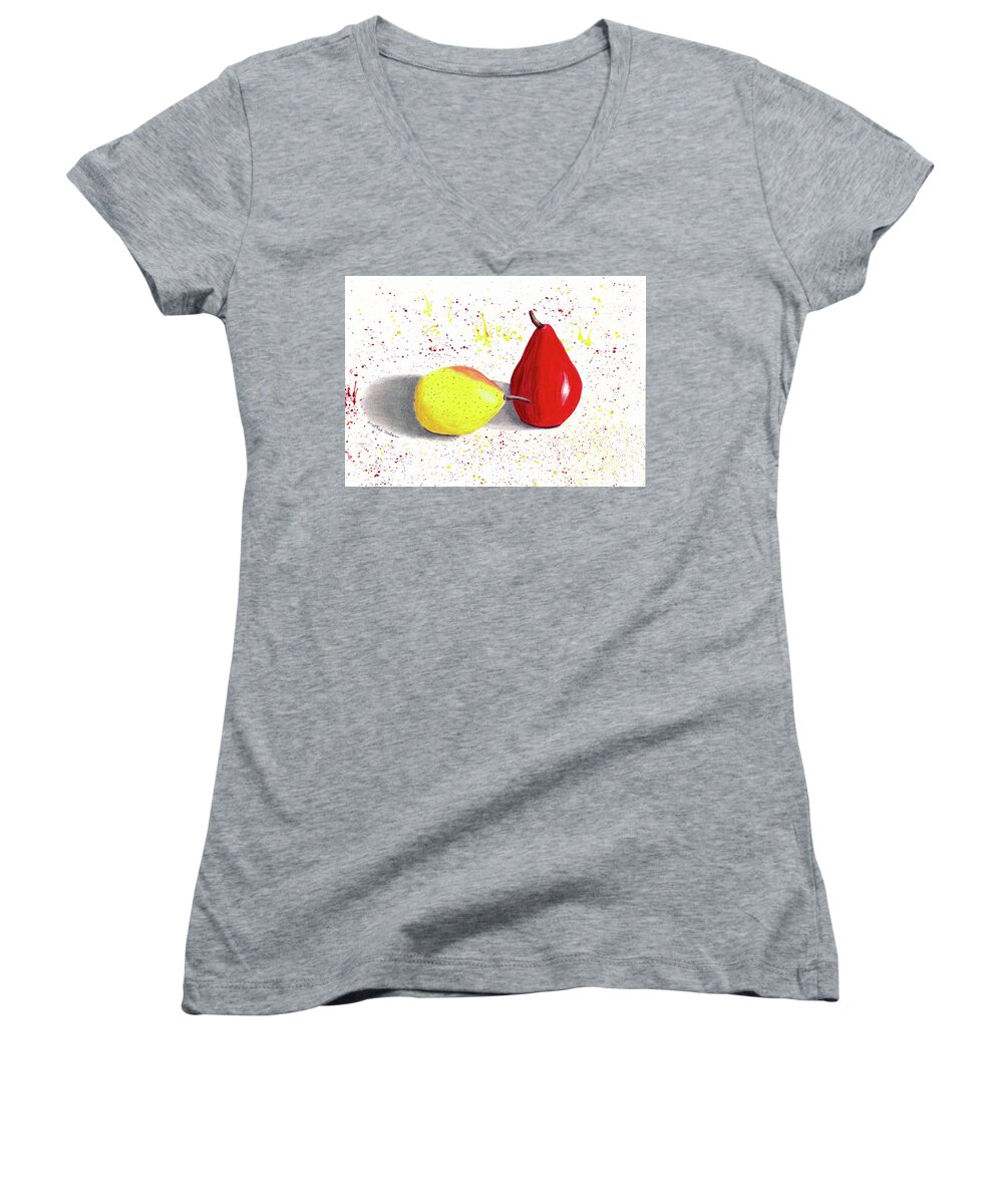 Red Women's V-Neck featuring the tapestry - textile A Pear of Friends by Richard Stedman