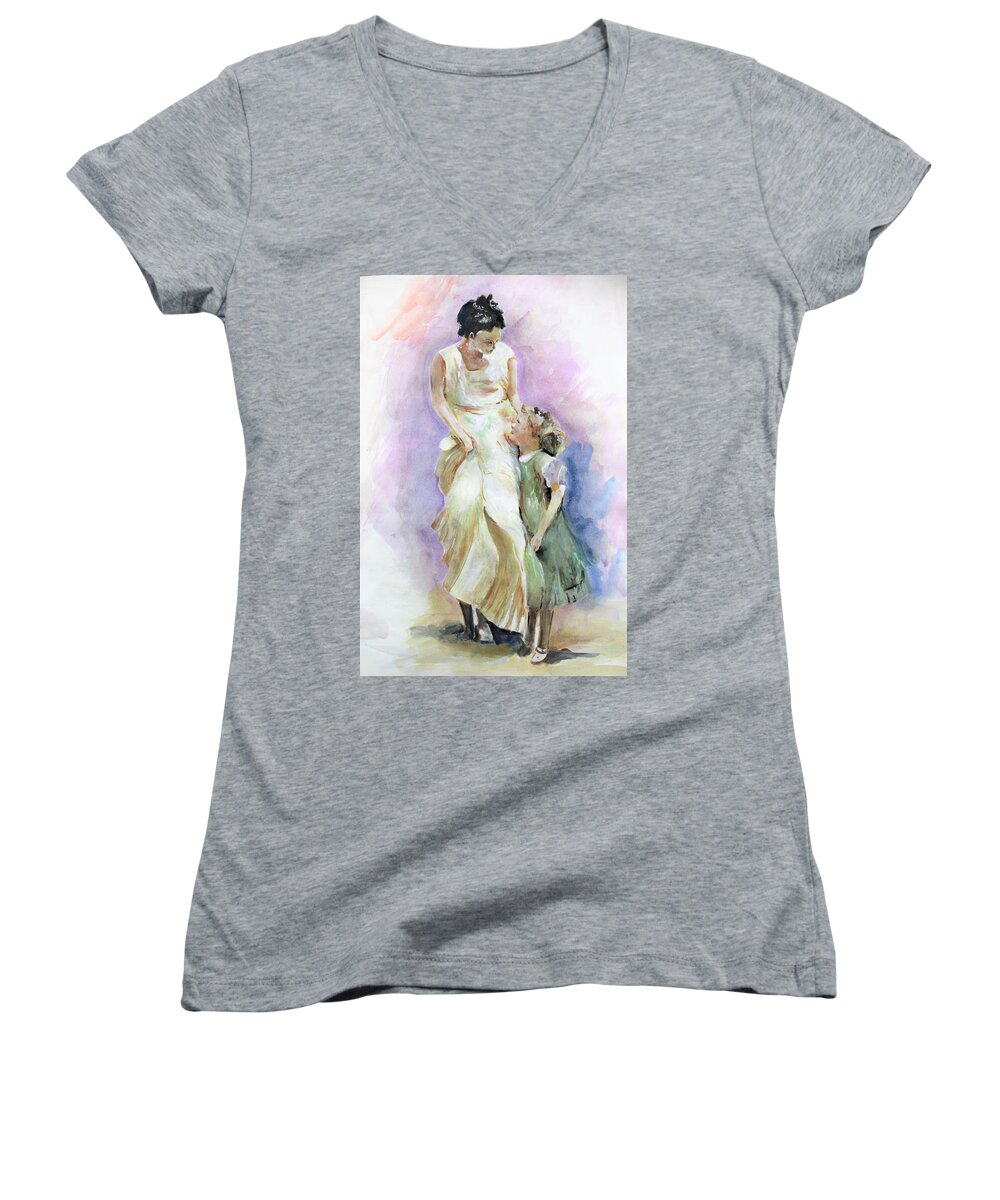 Portrait Women's V-Neck featuring the painting Affiliation by Khalid Saeed