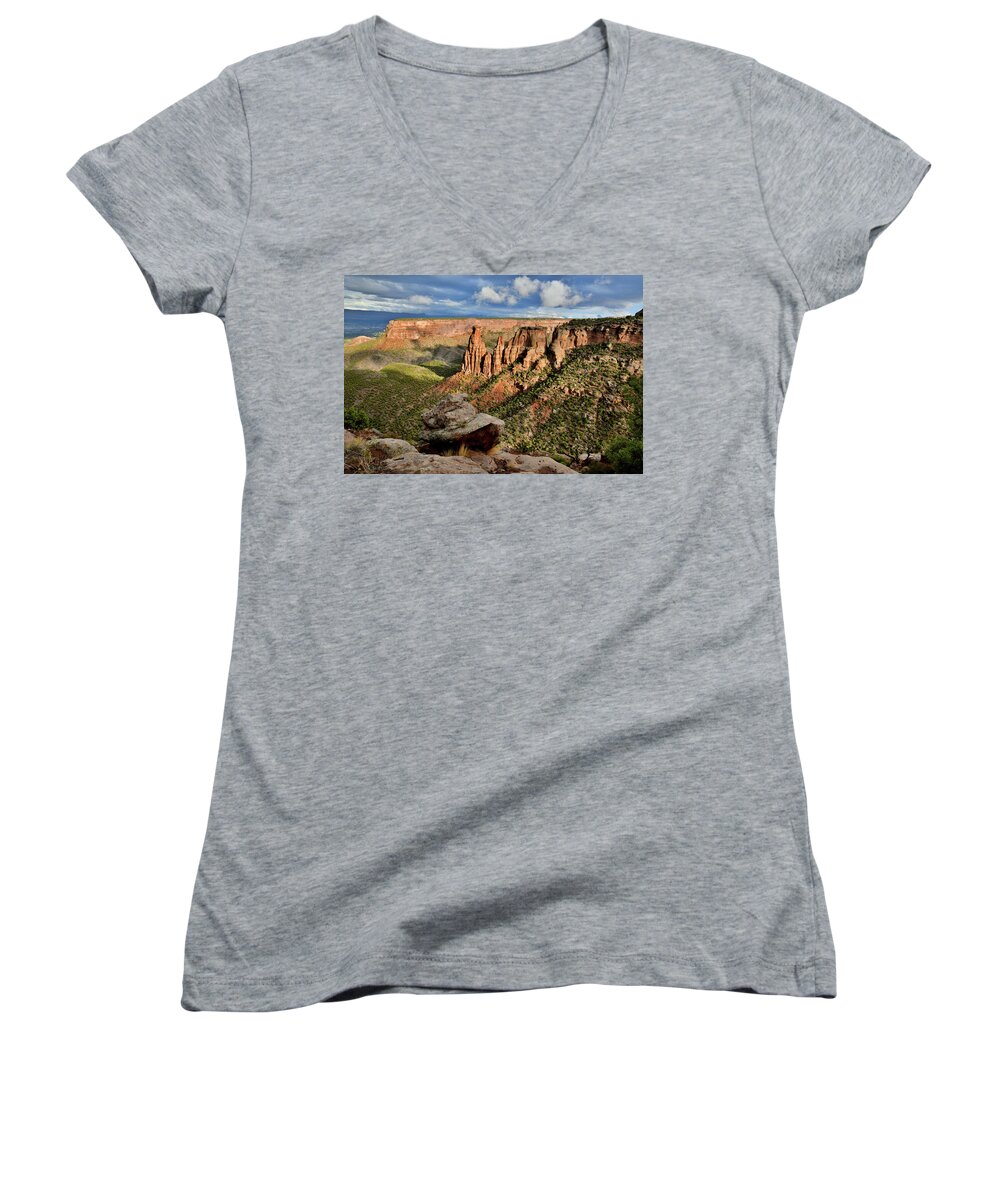 Colorado National Monument Women's V-Neck featuring the photograph After the Storm Light on Colorado National Monument by Ray Mathis
