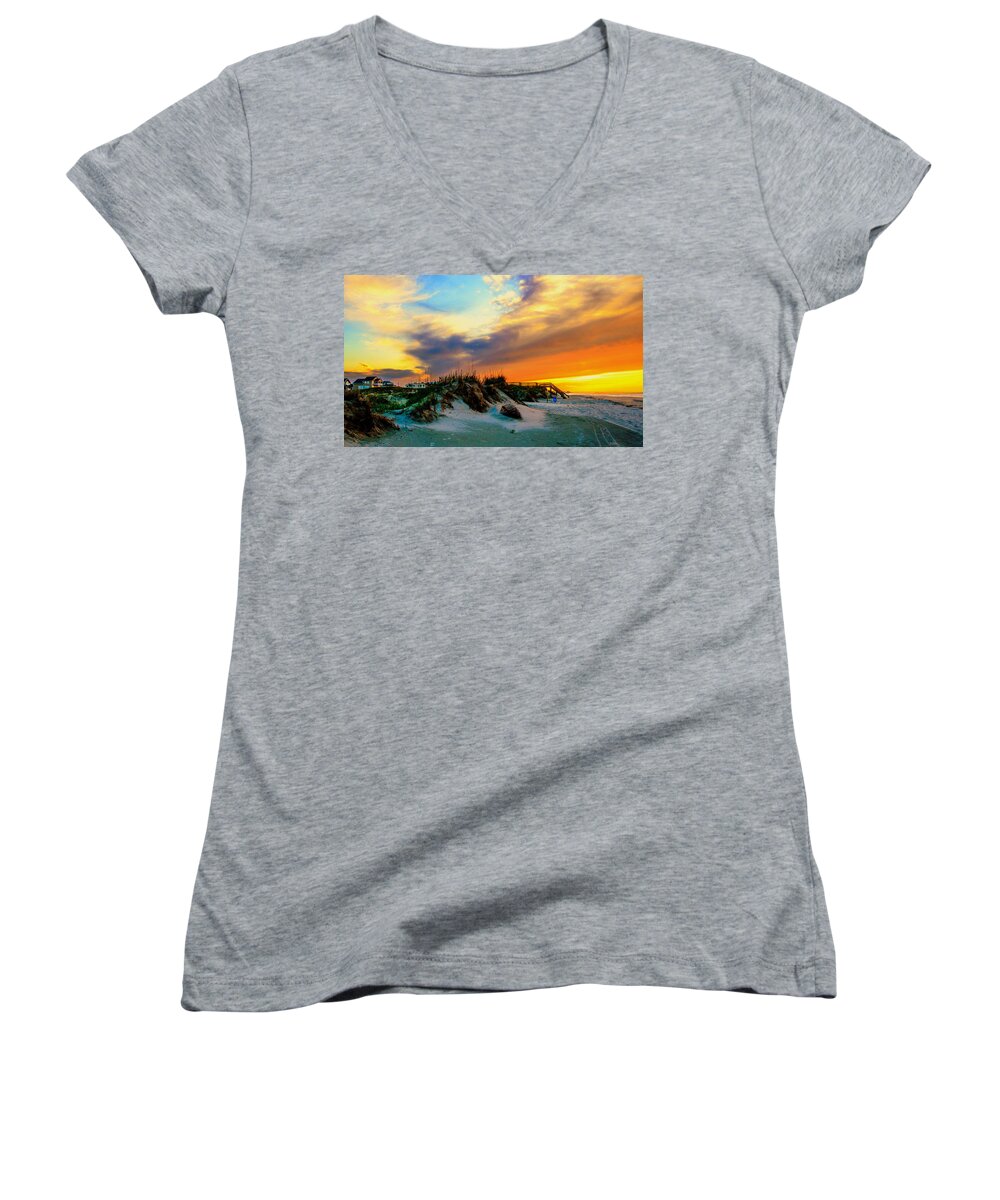 An Idyllic Morning At The Beach Prints Women's V-Neck featuring the photograph An Idyllic Morning At The Beach by John Harding