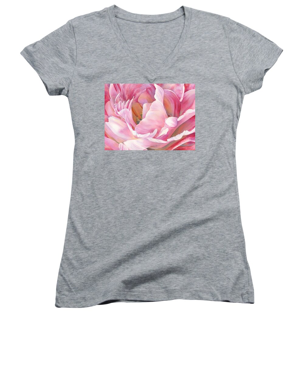 Pink Women's V-Neck featuring the painting Angelique by Sandy Haight
