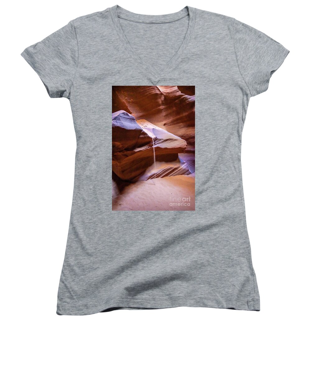 Antelope Canyon Women's V-Neck featuring the photograph Antelope Canyon by Cathy Donohoue