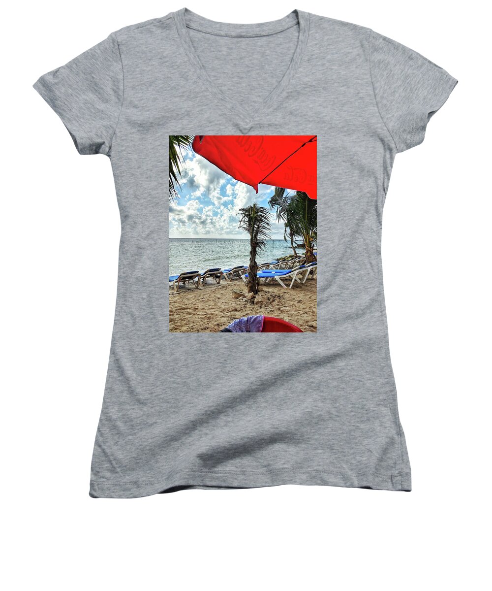 Beach Women's V-Neck featuring the photograph Beach Love by Portia Olaughlin