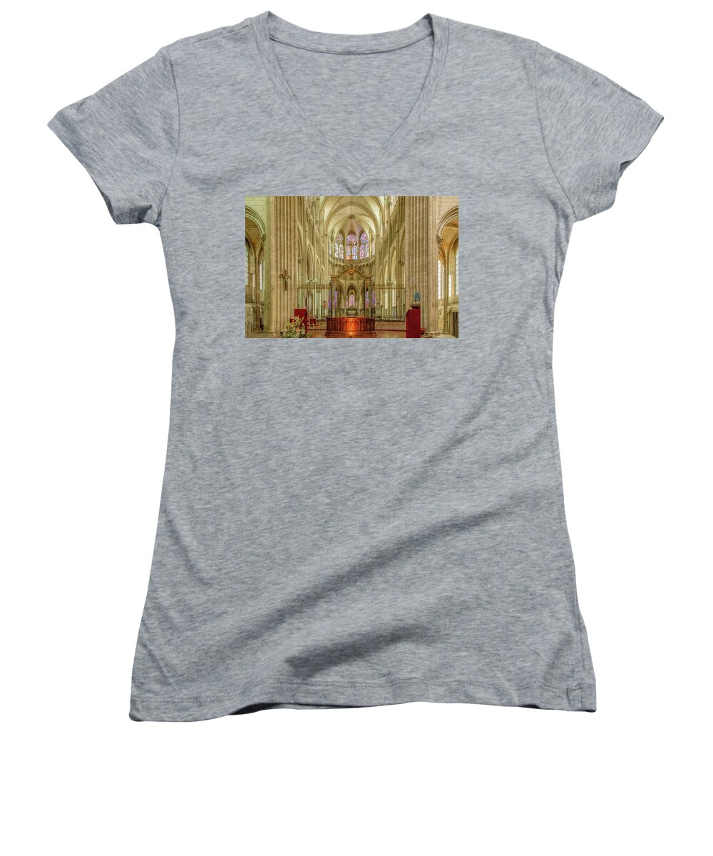 Women's V-Neck featuring the photograph Beauty of the Cathedral by Marcy Wielfaert