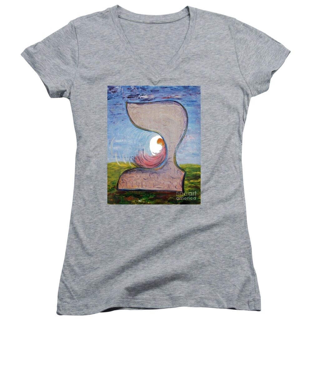 Beit Women's V-Neck featuring the photograph BEIT - meditation in oil by Hebrewletters SL