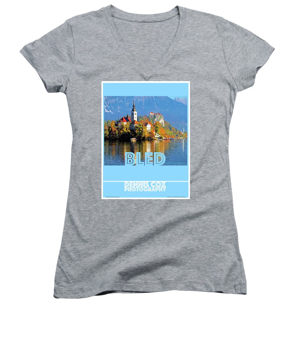 Slovenia Women's V-Neck featuring the photograph Bled Travel Poster by Dennis Cox