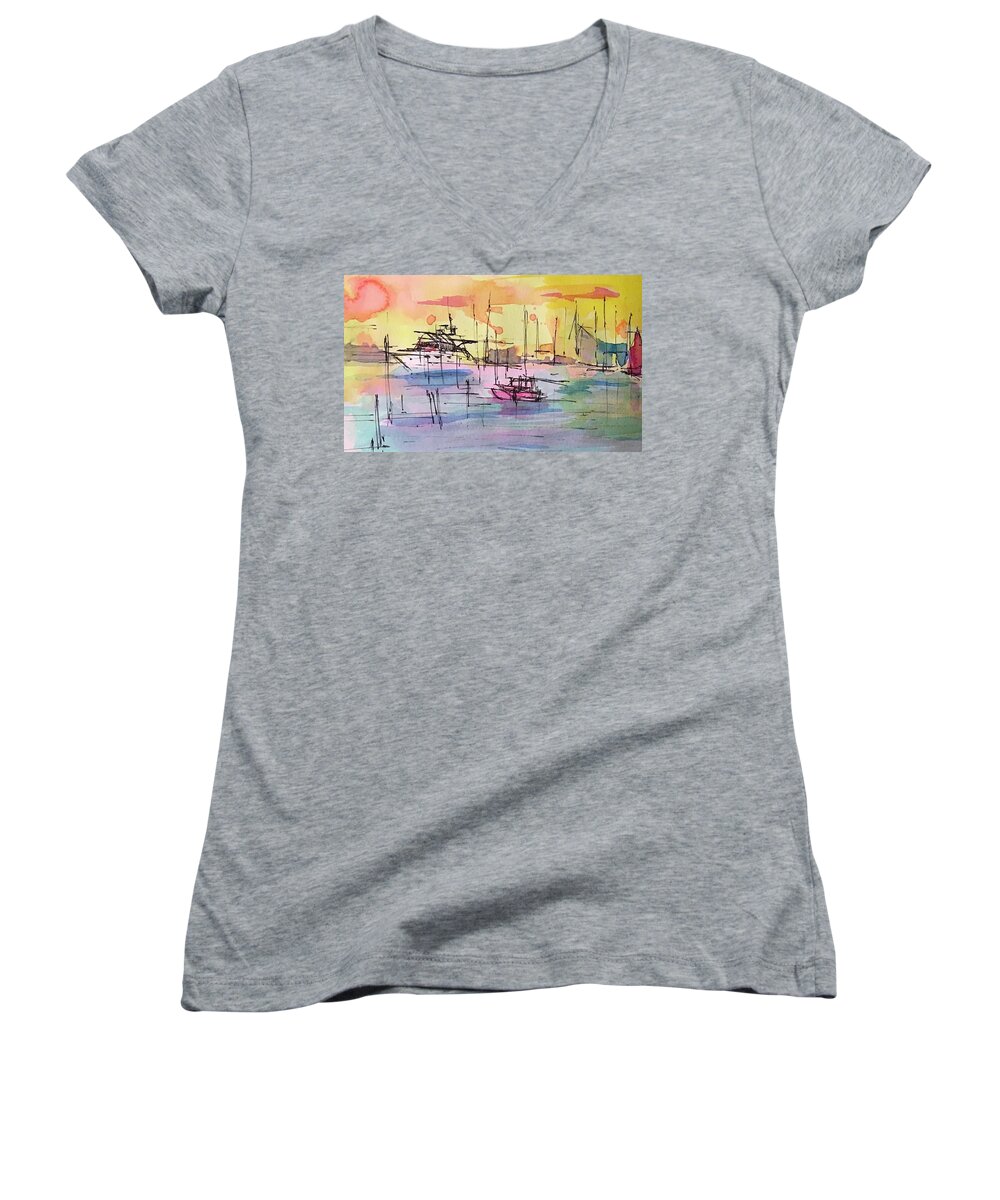 Boothbay Women's V-Neck featuring the drawing Boothbay 2 by Jason Nicholas