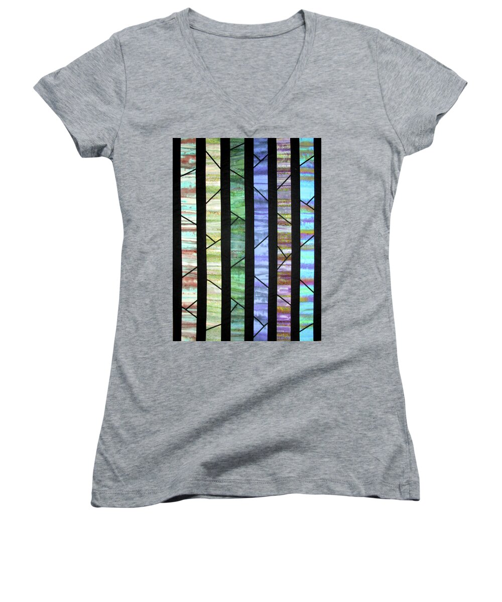 Abstract Women's V-Neck featuring the tapestry - textile Branches by Pam Geisel