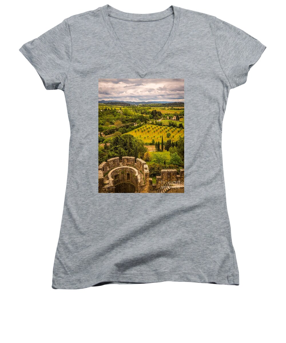Carcassonne Women's V-Neck featuring the photograph Carcassonne by Mary Capriole
