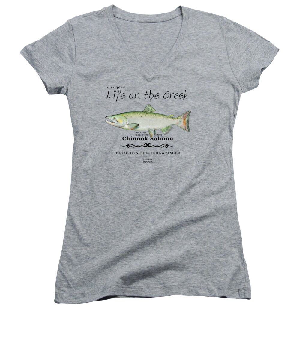 Salmon Women's V-Neck featuring the digital art Chinook Salmon Disrupted by Lisa Redfern
