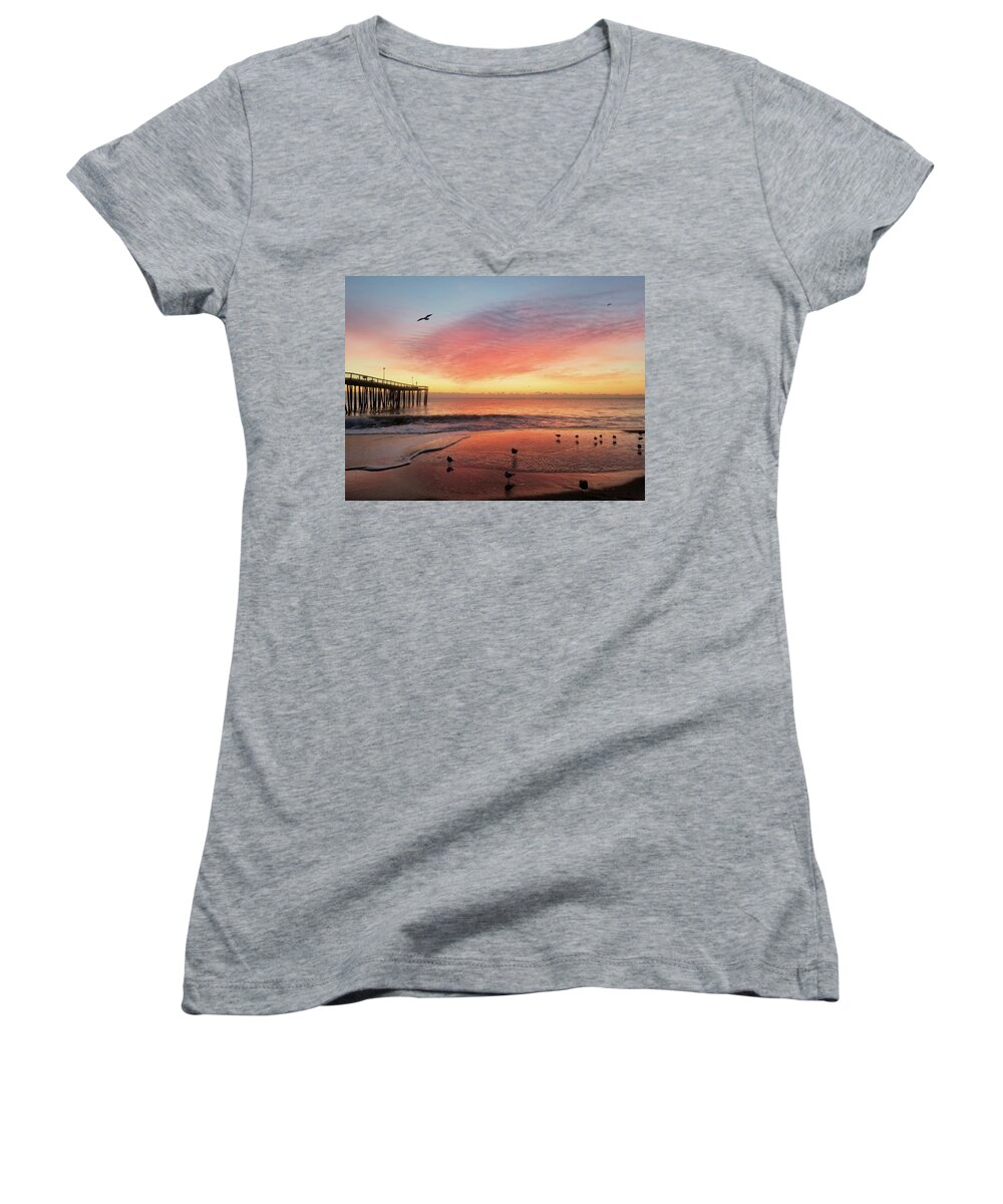 Pink Women's V-Neck featuring the photograph Colors of Dawn by Robert Banach
