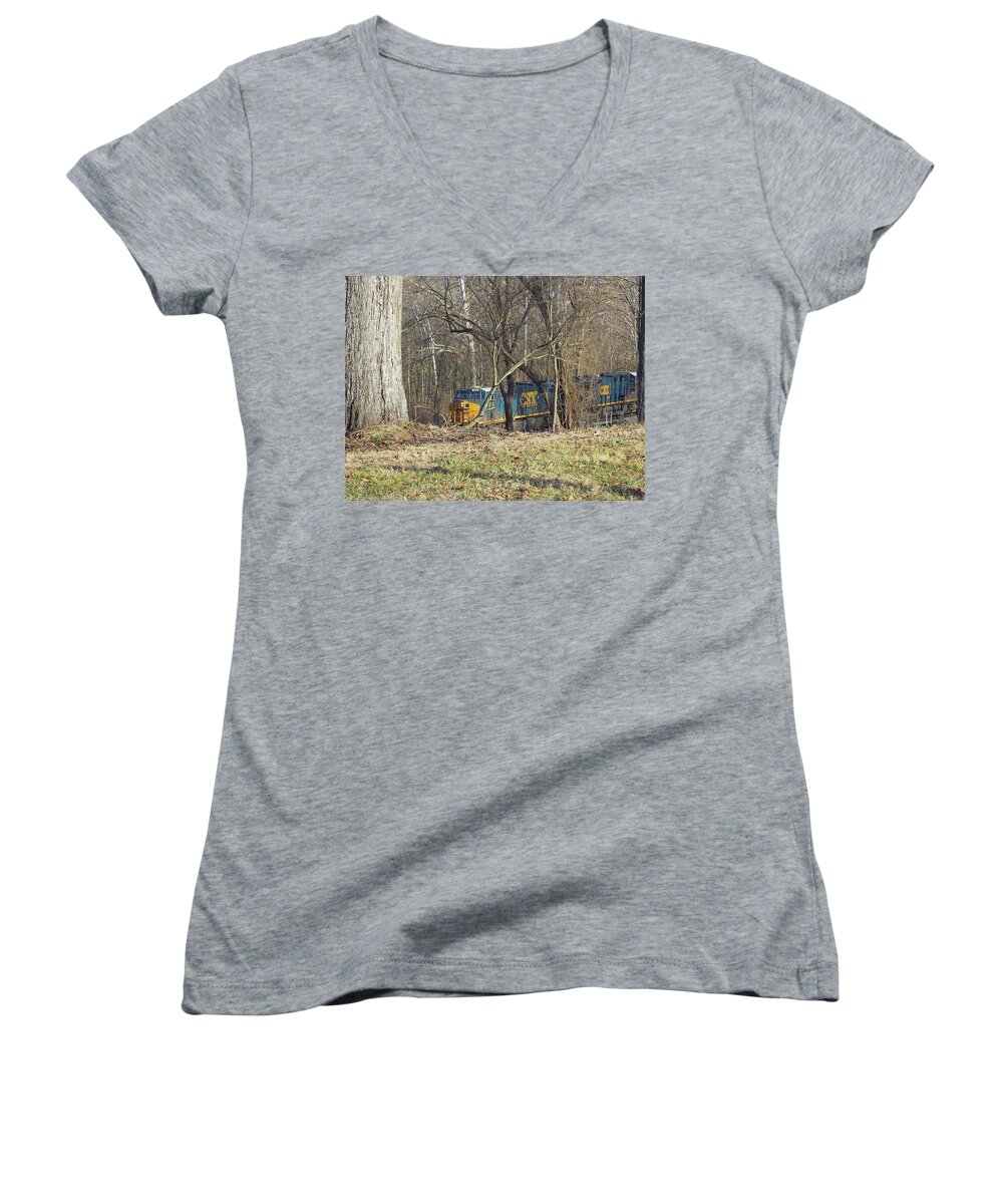 Boaz 918 Women's V-Neck featuring the photograph Country Train by Matthew Seufer